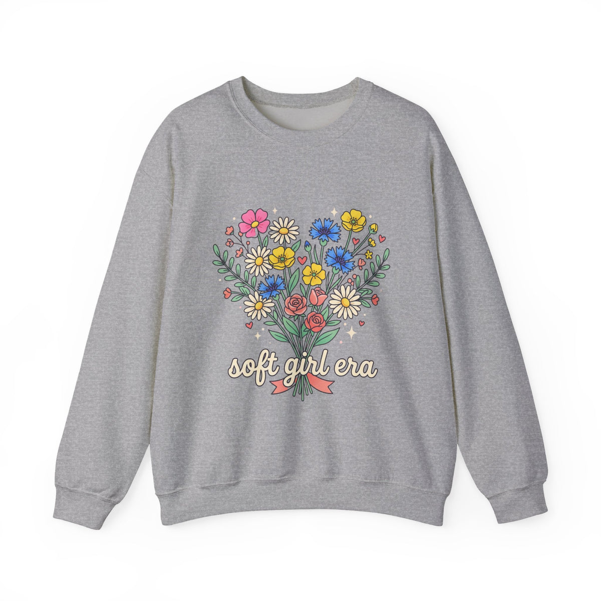 Soft Girl Era Floral Sweatshirt — Embroidered Wildflower Crewneck