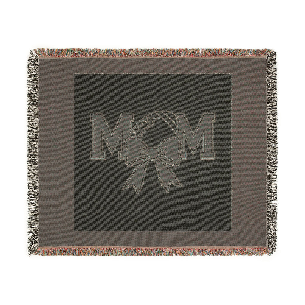 Mom Baseball Woven Blanket – Cozy Team Mom Throw with Bow