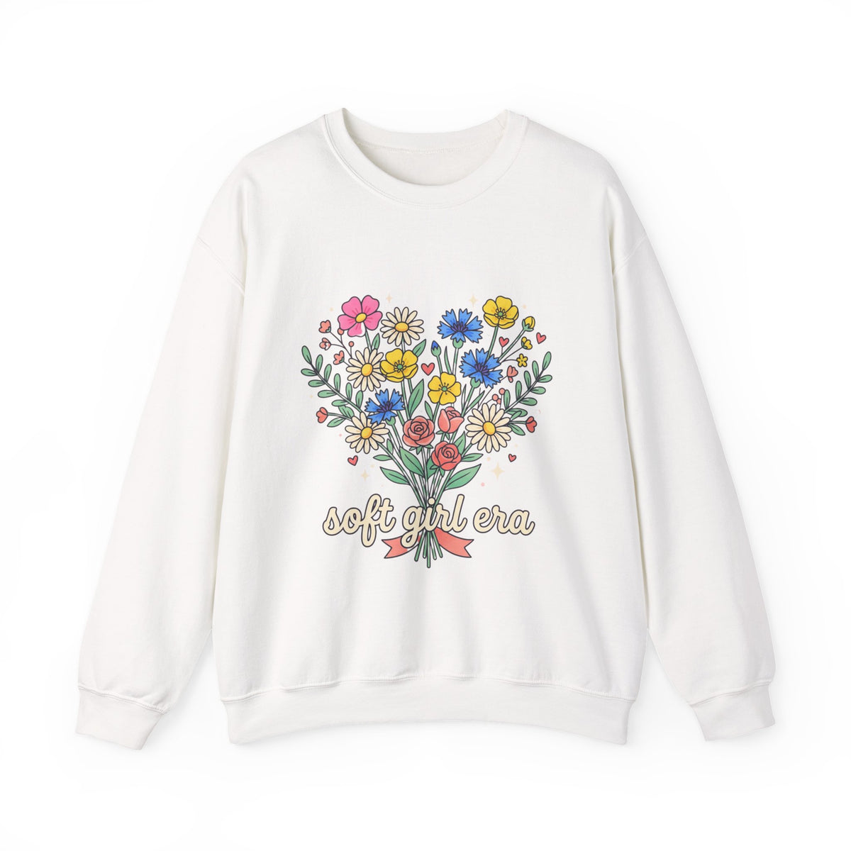 Soft Girl Era Floral Sweatshirt — Embroidered Wildflower Crewneck