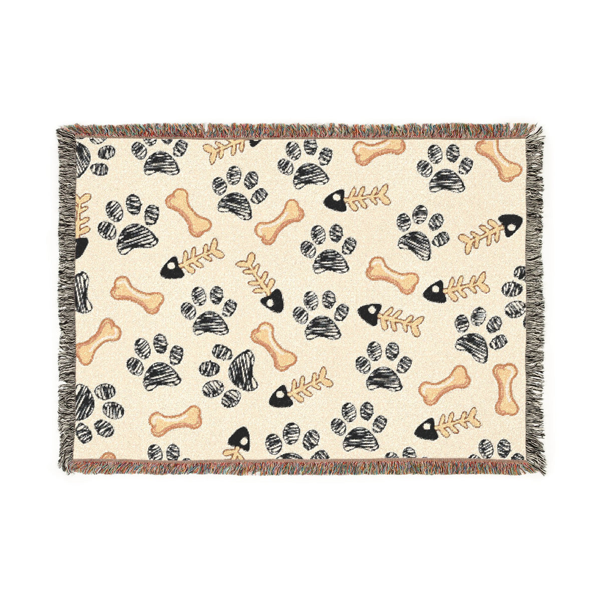 Dog Paw & Bone Woven Throw Blanket — Cozy Pet-Themed Home Decor