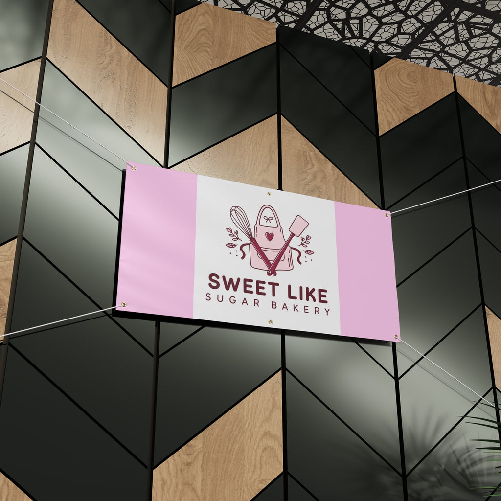 Bakery Banner - 'Sweet Like Sugar Bakery' Pink Logo Outdoor/Indoor Sign