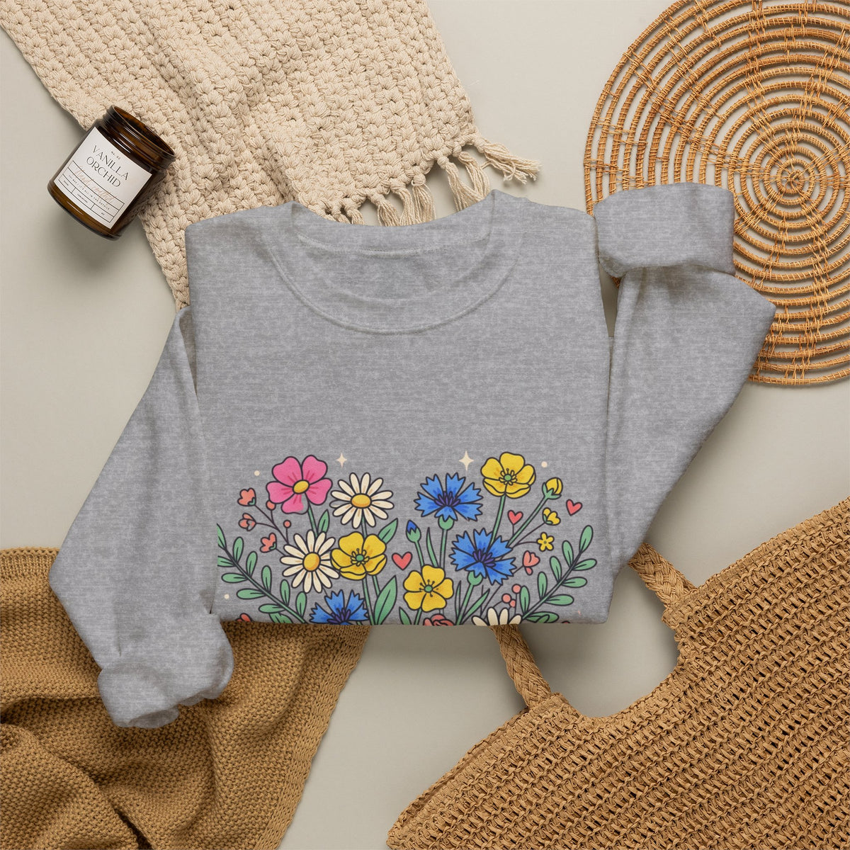 Soft Girl Era Floral Sweatshirt — Embroidered Wildflower Crewneck