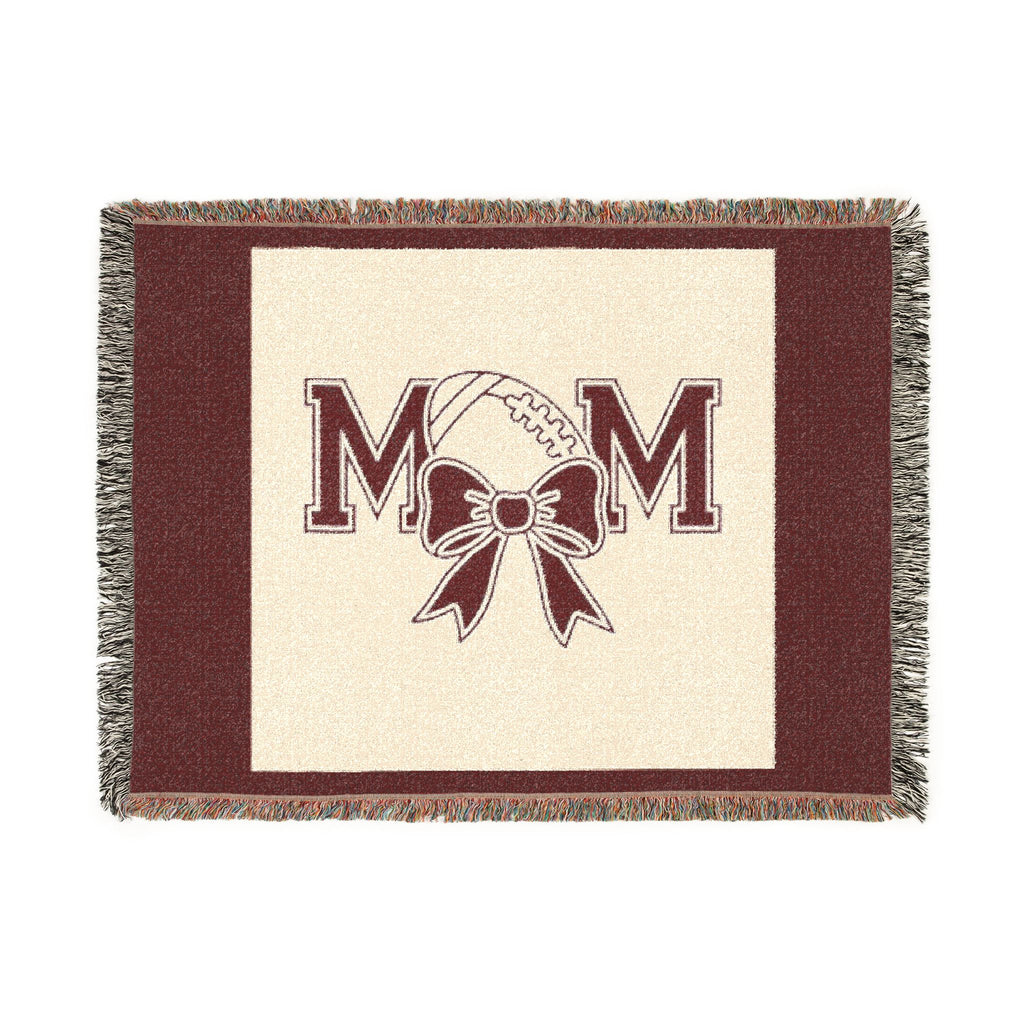 Mom Baseball Woven Blanket – Cozy Team Mom Throw with Bow