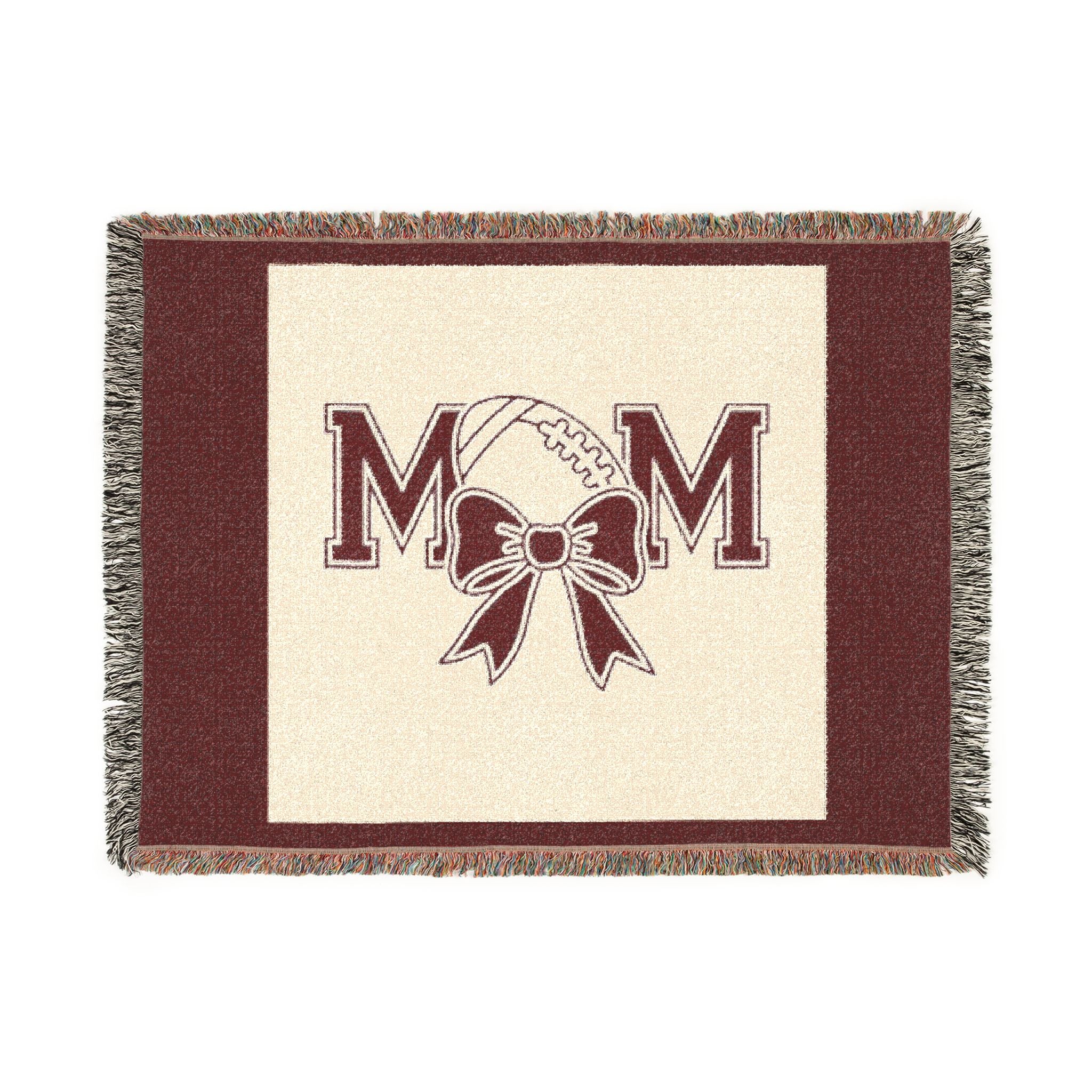 Mom Baseball Woven Blanket – Cozy Team Mom Throw with Bow