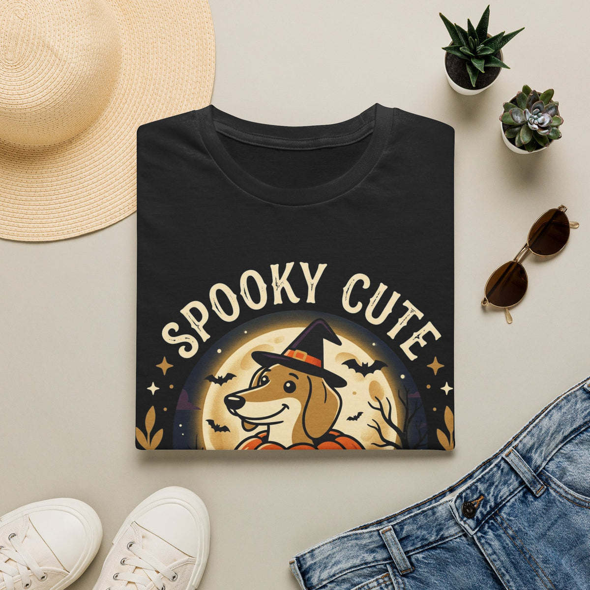 Spooky Cute Halloween T‑Shirt — 'Spooky Cute' Dog with Jack‑o'‑Lantern