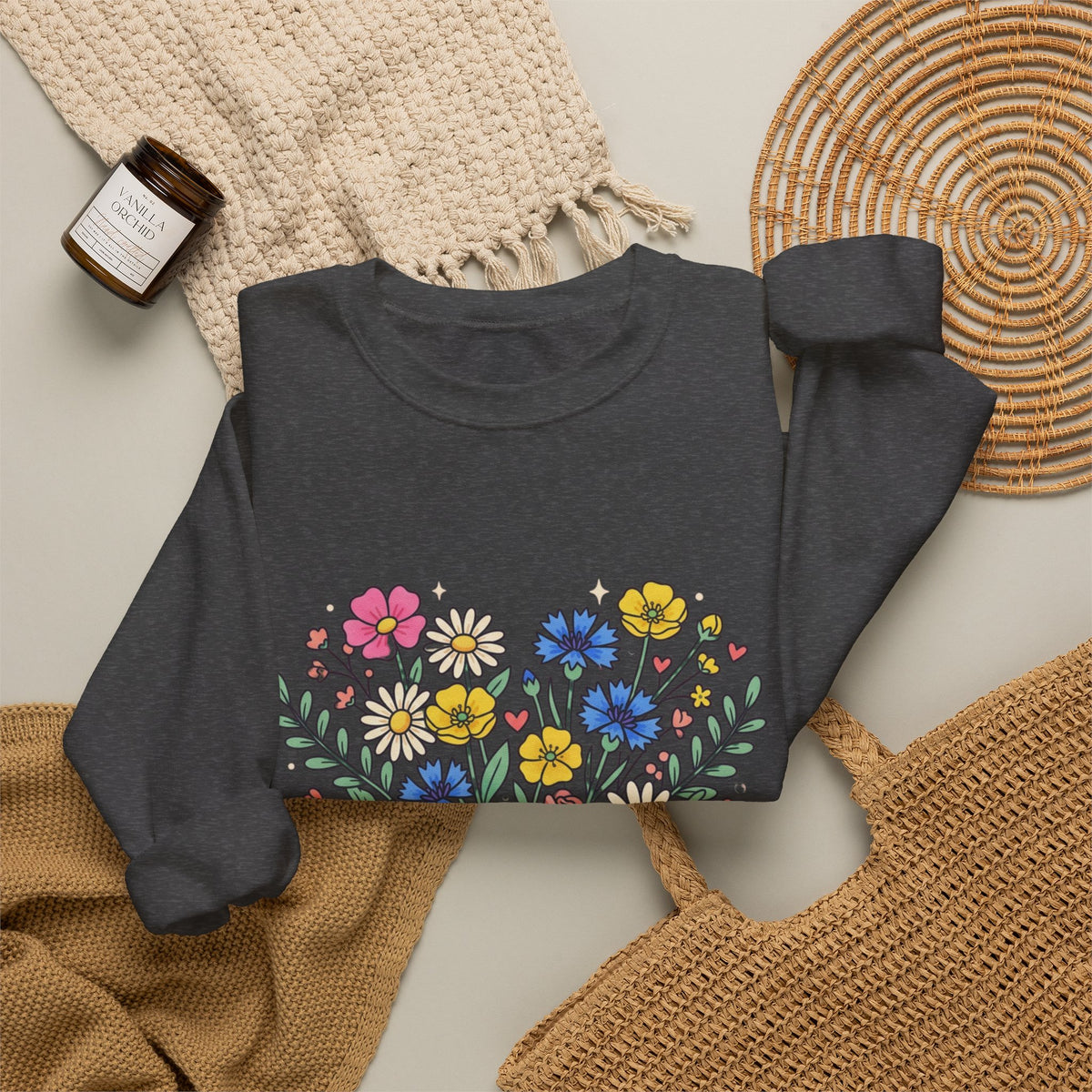 Soft Girl Era Floral Sweatshirt — Embroidered Wildflower Crewneck