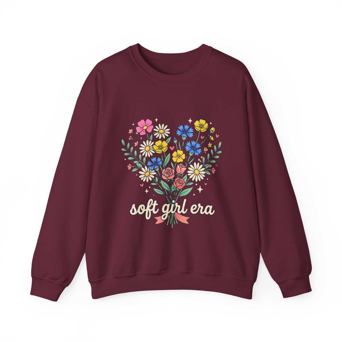 Soft Girl Era Floral Sweatshirt — Embroidered Wildflower Crewneck