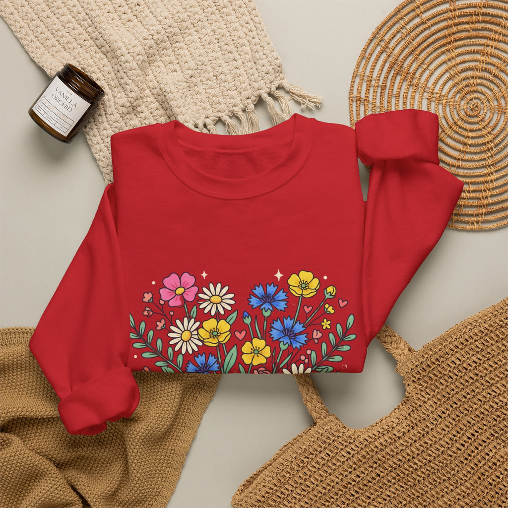Soft Girl Era Floral Sweatshirt — Embroidered Wildflower Crewneck