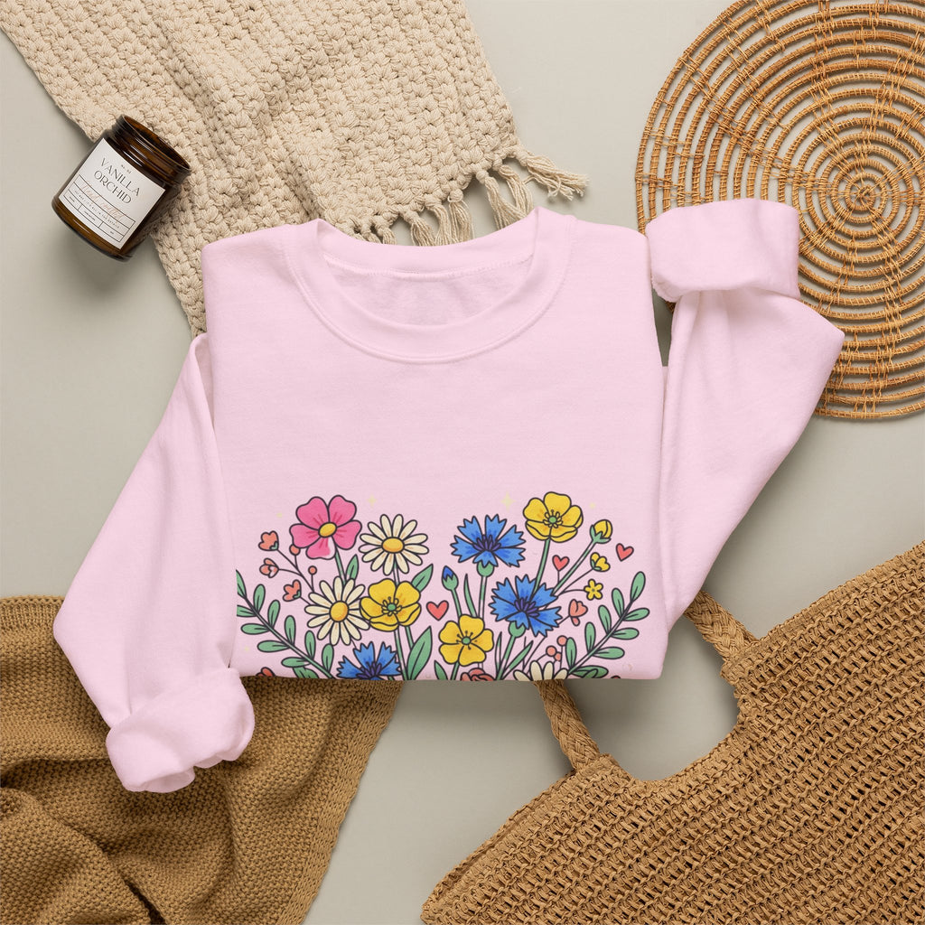 Soft Girl Era Floral Sweatshirt — Embroidered Wildflower Crewneck
