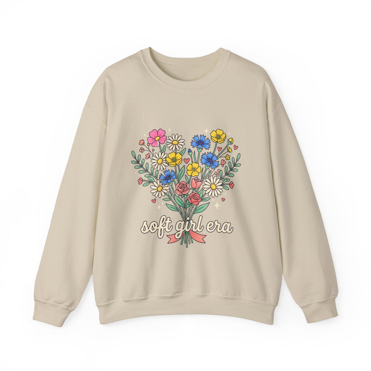 Soft Girl Era Floral Sweatshirt — Embroidered Wildflower Crewneck