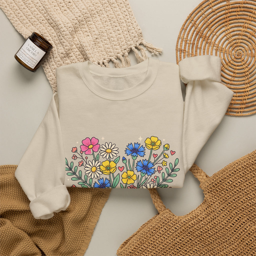 Soft Girl Era Floral Sweatshirt — Embroidered Wildflower Crewneck