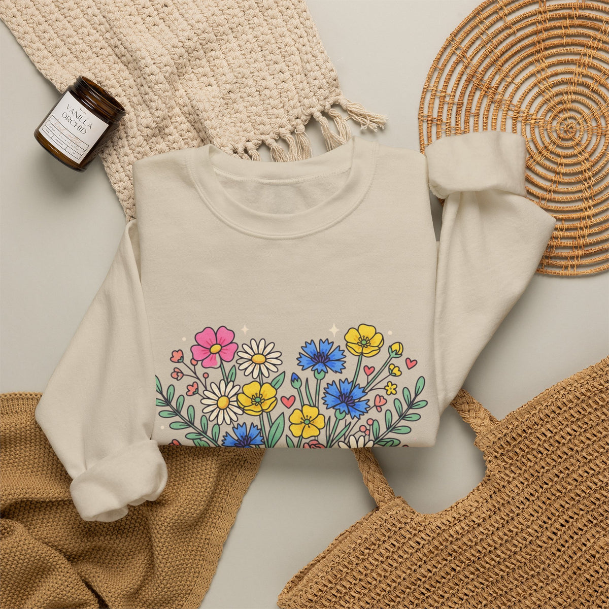 Soft Girl Era Floral Sweatshirt — Embroidered Wildflower Crewneck