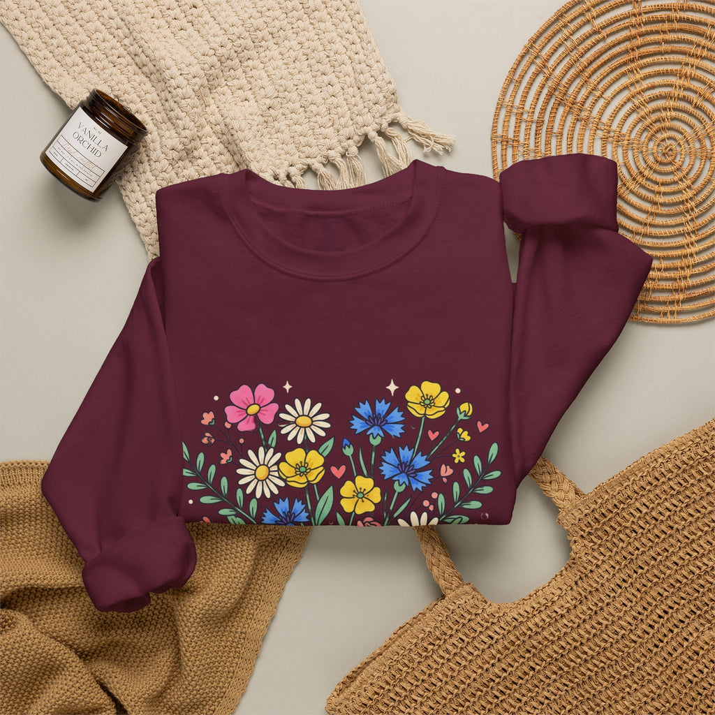 Soft Girl Era Floral Sweatshirt — Embroidered Wildflower Crewneck