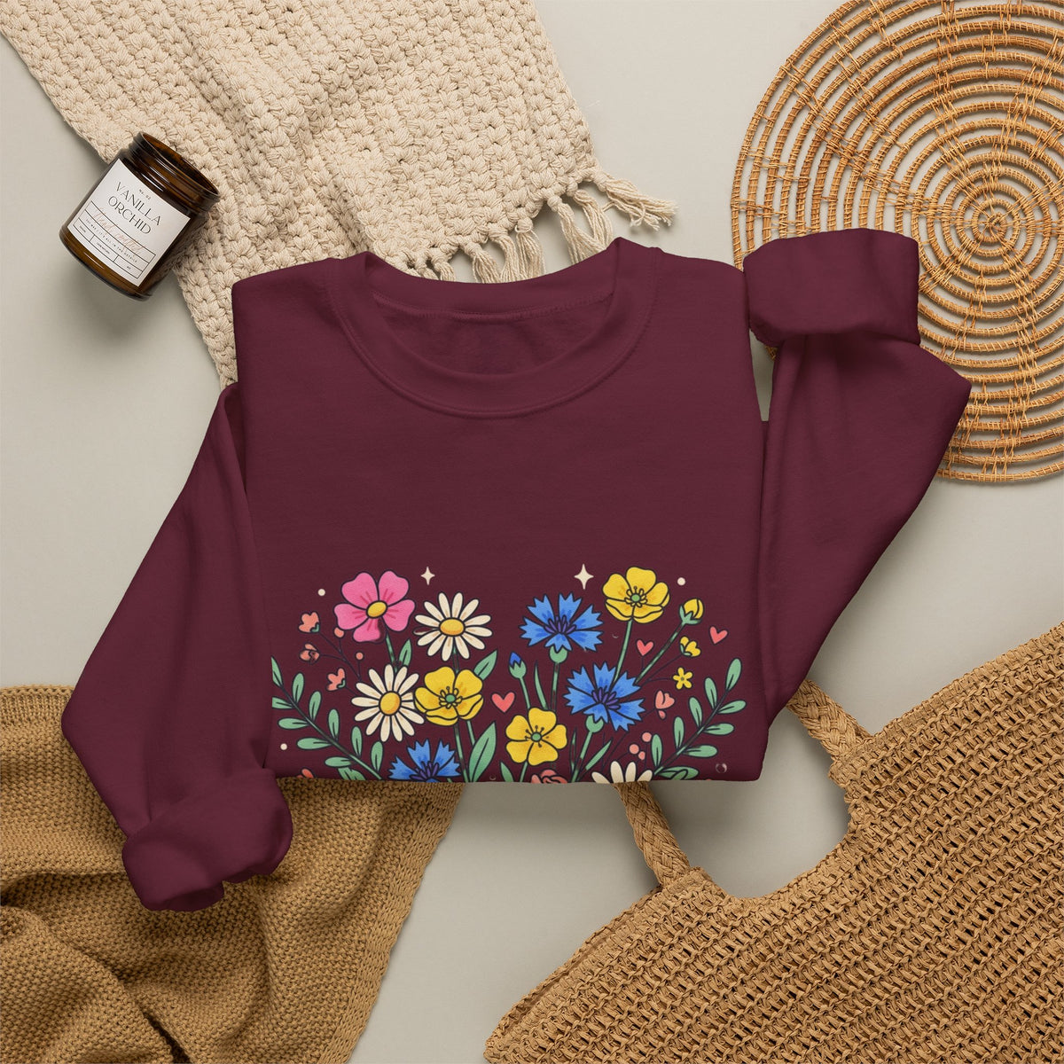 Soft Girl Era Floral Sweatshirt — Embroidered Wildflower Crewneck