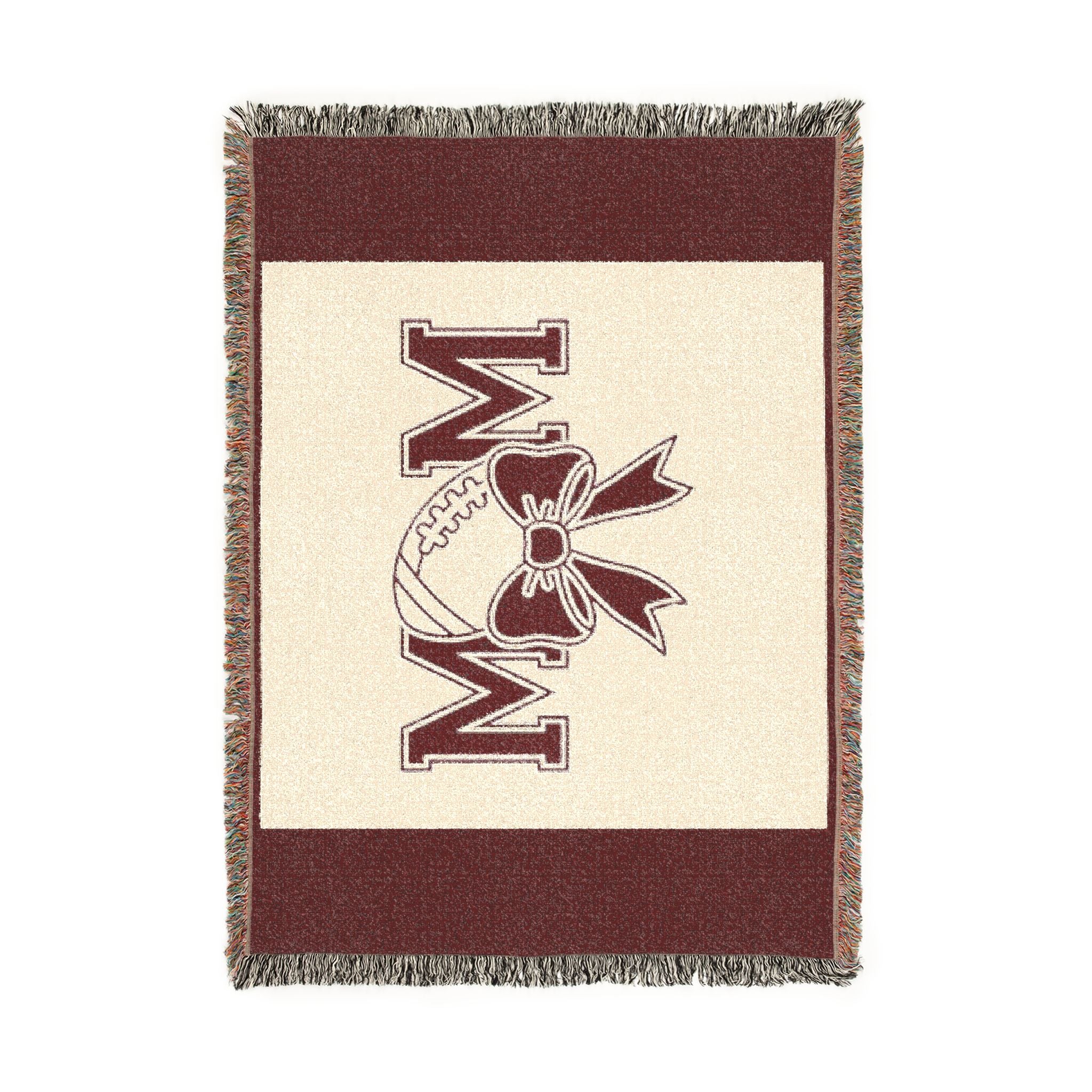 Mom Baseball Woven Blanket – Cozy Team Mom Throw with Bow