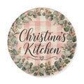 Personalized Round Cutting Board — "Christina's Kitchen" Floral Gingham Serving Board