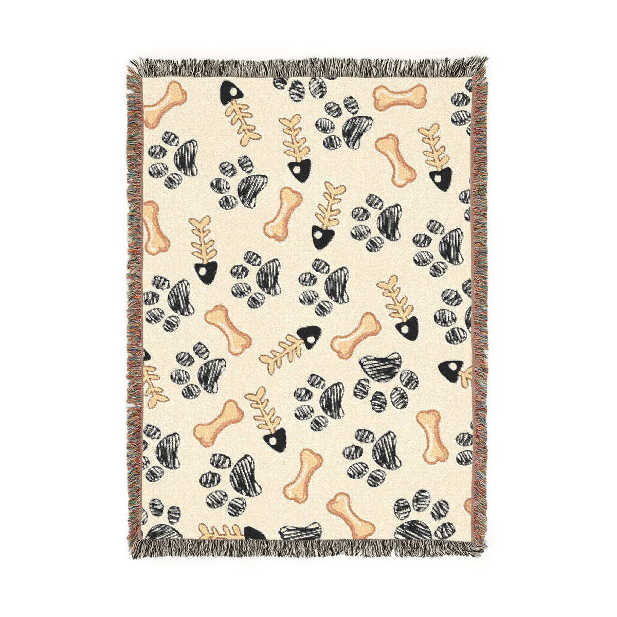 Dog Paw & Bone Woven Throw Blanket — Cozy Pet-Themed Home Decor