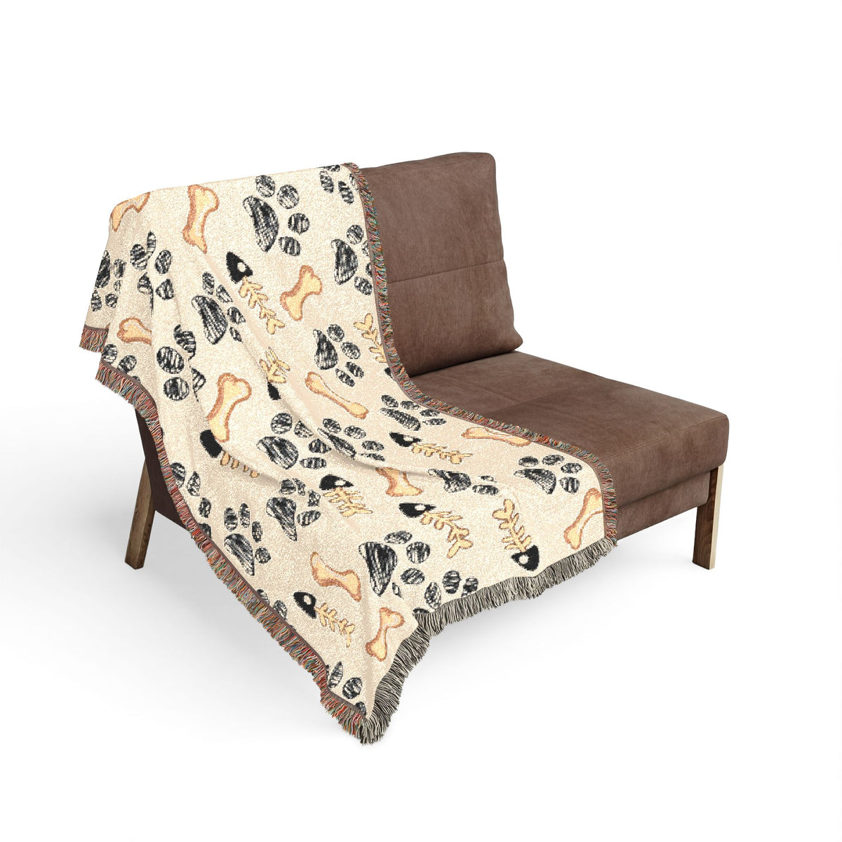 Dog Paw & Bone Woven Throw Blanket — Cozy Pet-Themed Home Decor