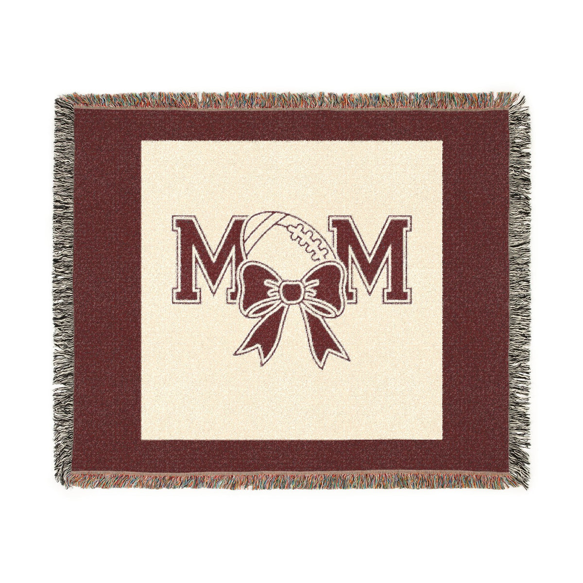Mom Baseball Woven Blanket – Cozy Team Mom Throw with Bow