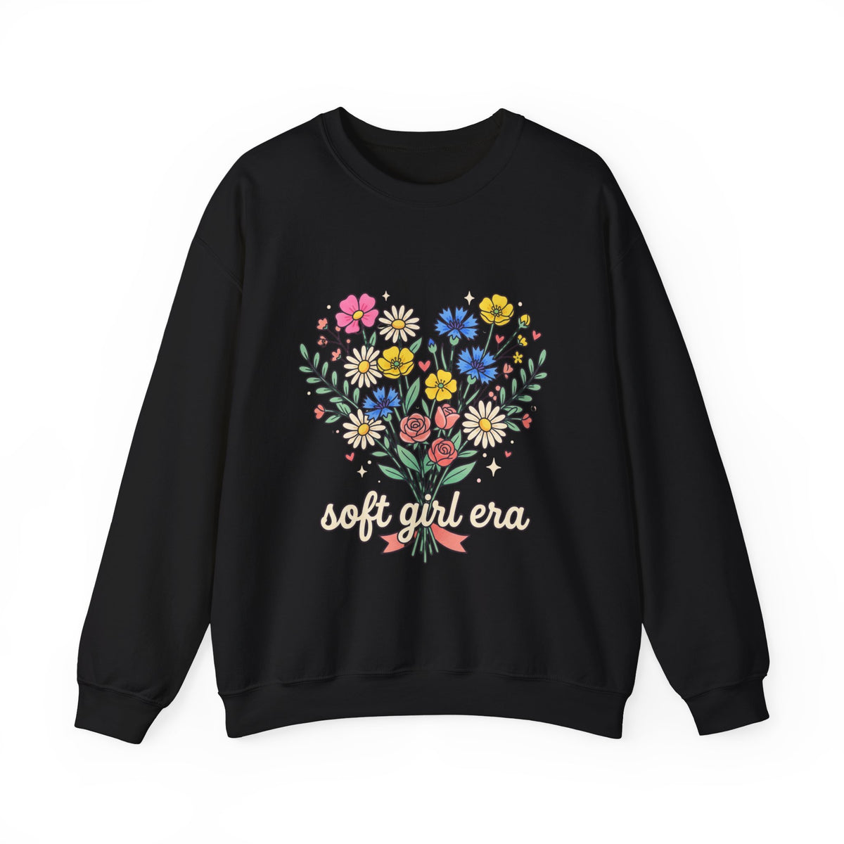Soft Girl Era Floral Sweatshirt — Embroidered Wildflower Crewneck