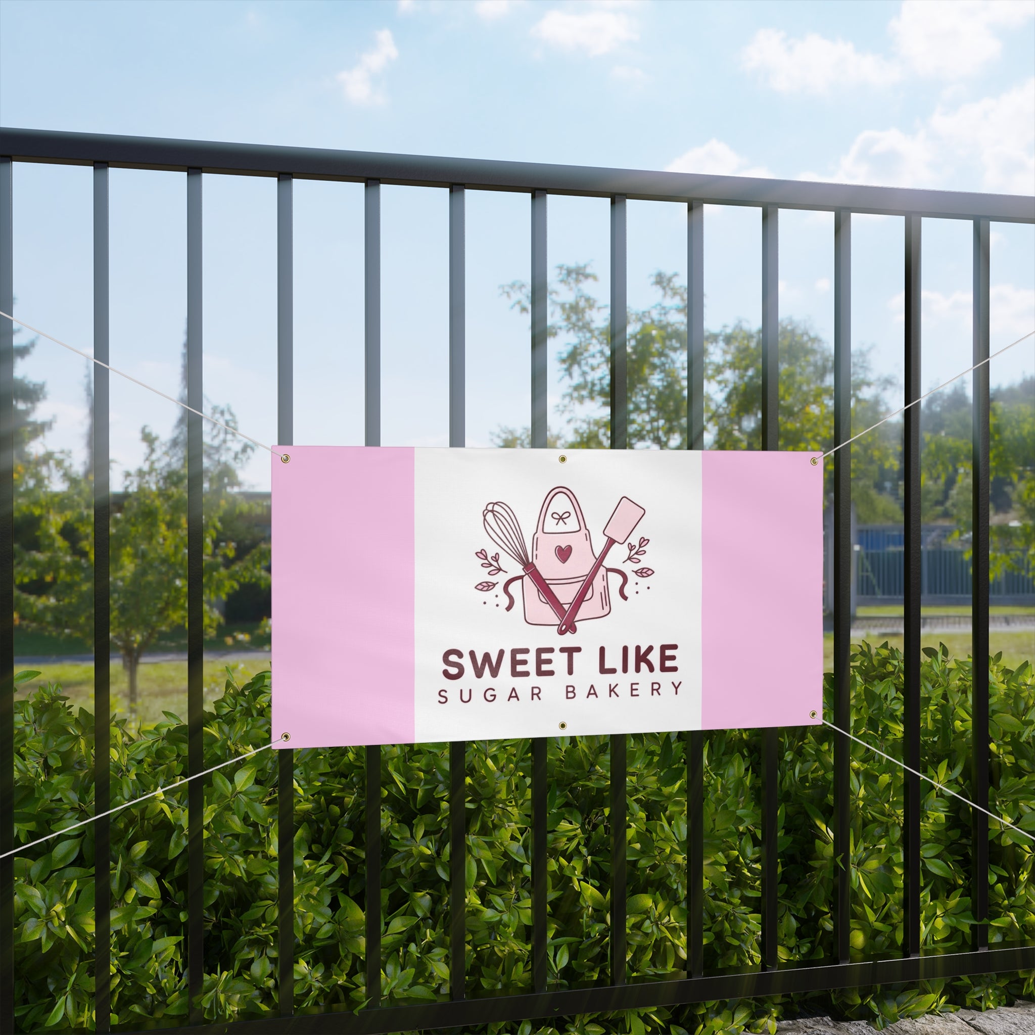 Bakery Banner - 'Sweet Like Sugar Bakery' Pink Logo Outdoor/Indoor Sign