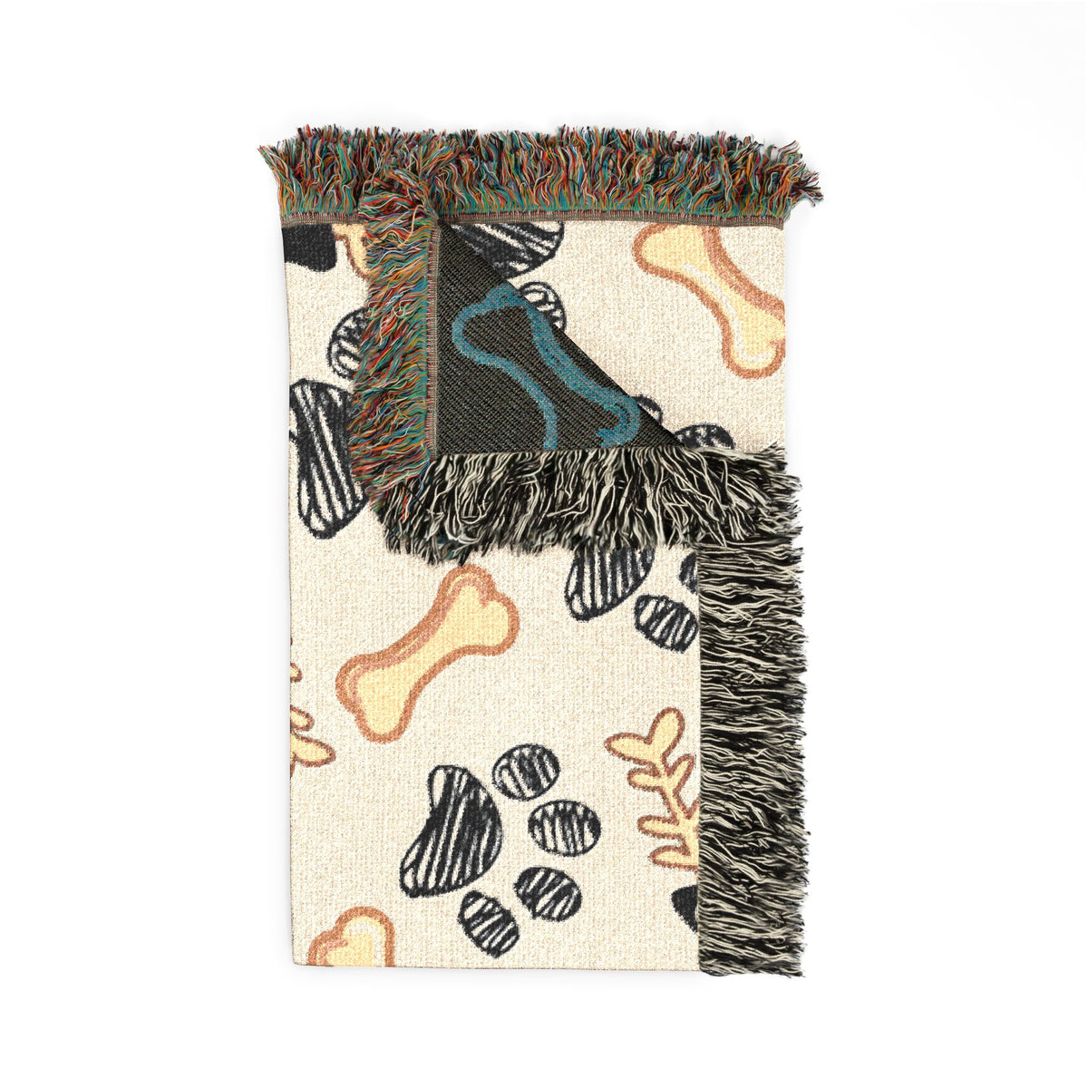 Dog Paw & Bone Woven Throw Blanket — Cozy Pet-Themed Home Decor