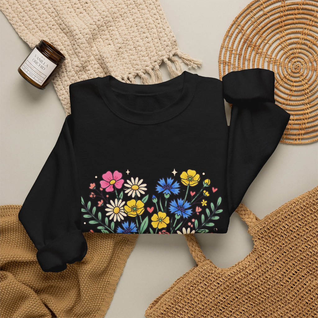Soft Girl Era Floral Sweatshirt — Embroidered Wildflower Crewneck
