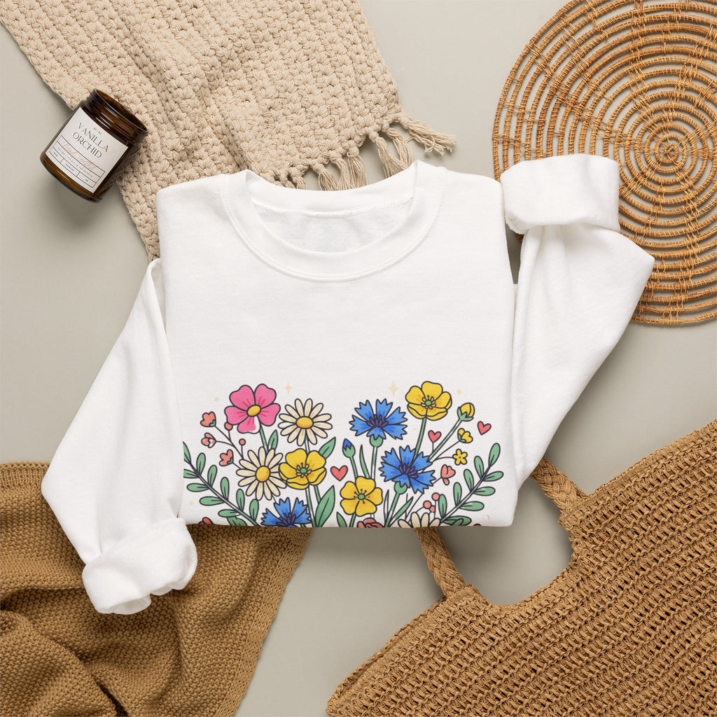 Soft Girl Era Floral Sweatshirt — Embroidered Wildflower Crewneck
