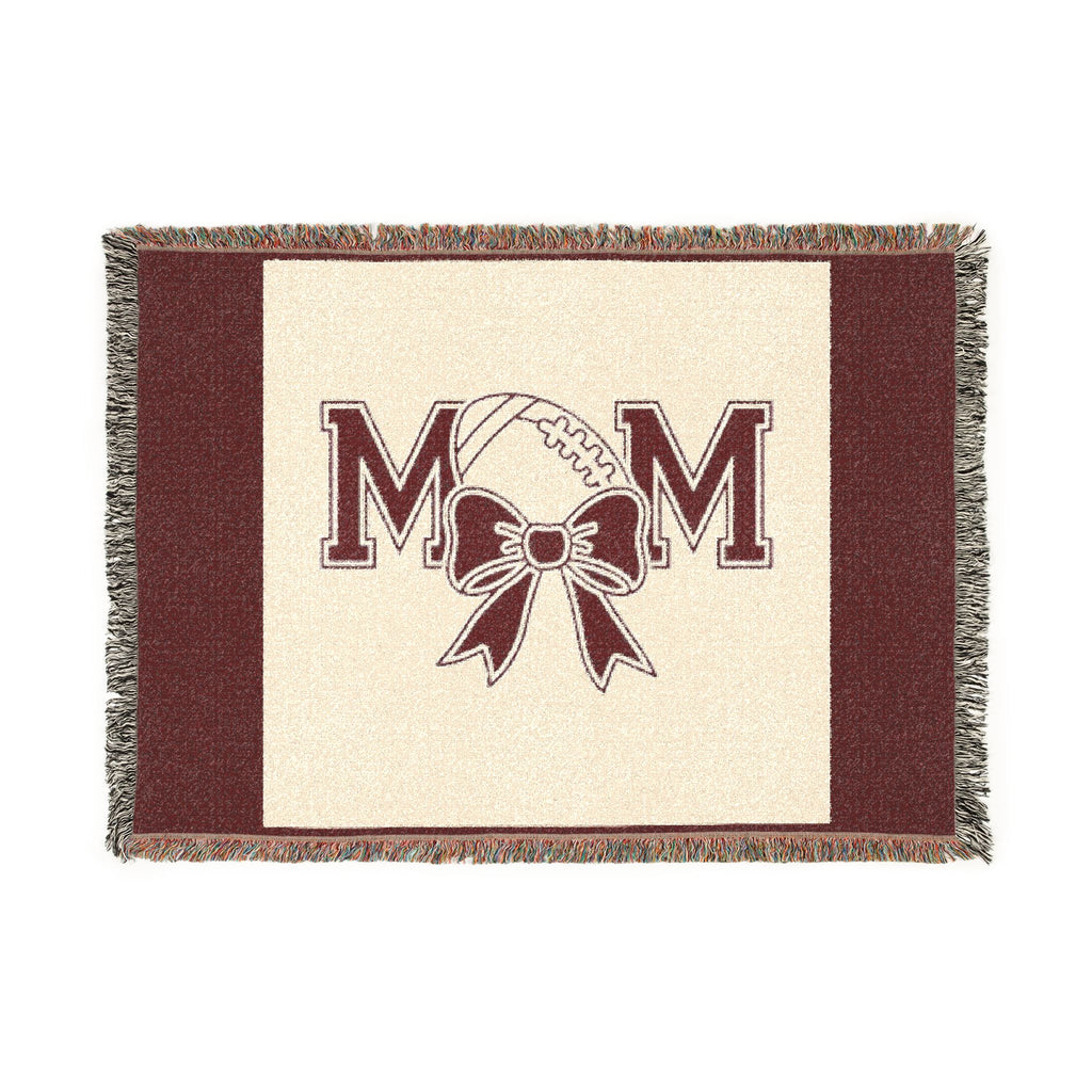 Mom Baseball Woven Blanket – Cozy Team Mom Throw with Bow