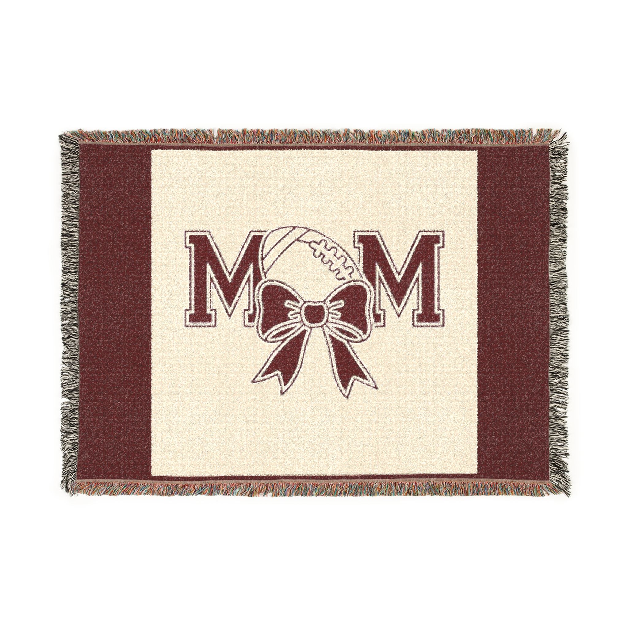 Mom Baseball Woven Blanket – Cozy Team Mom Throw with Bow