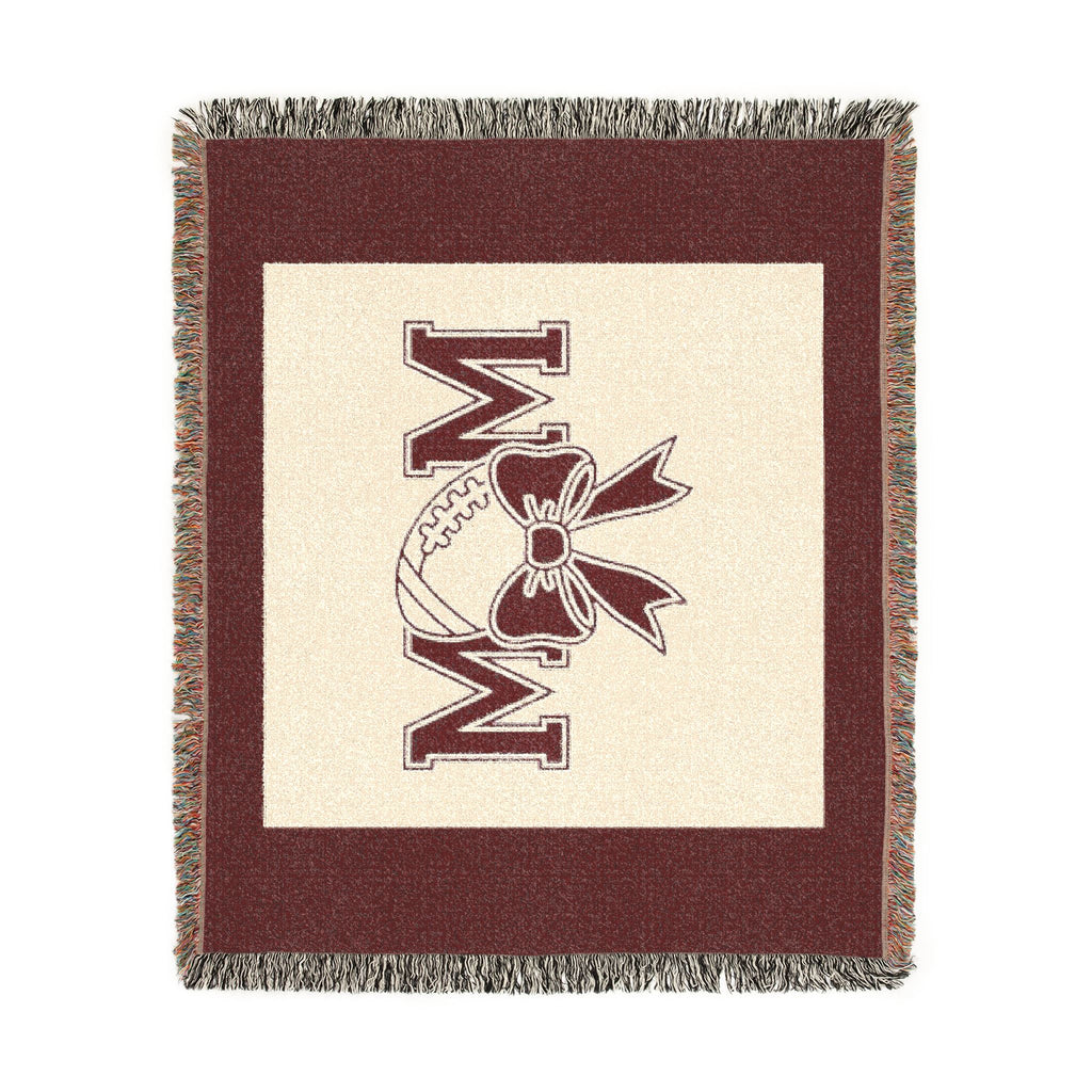 Mom Baseball Woven Blanket – Cozy Team Mom Throw with Bow