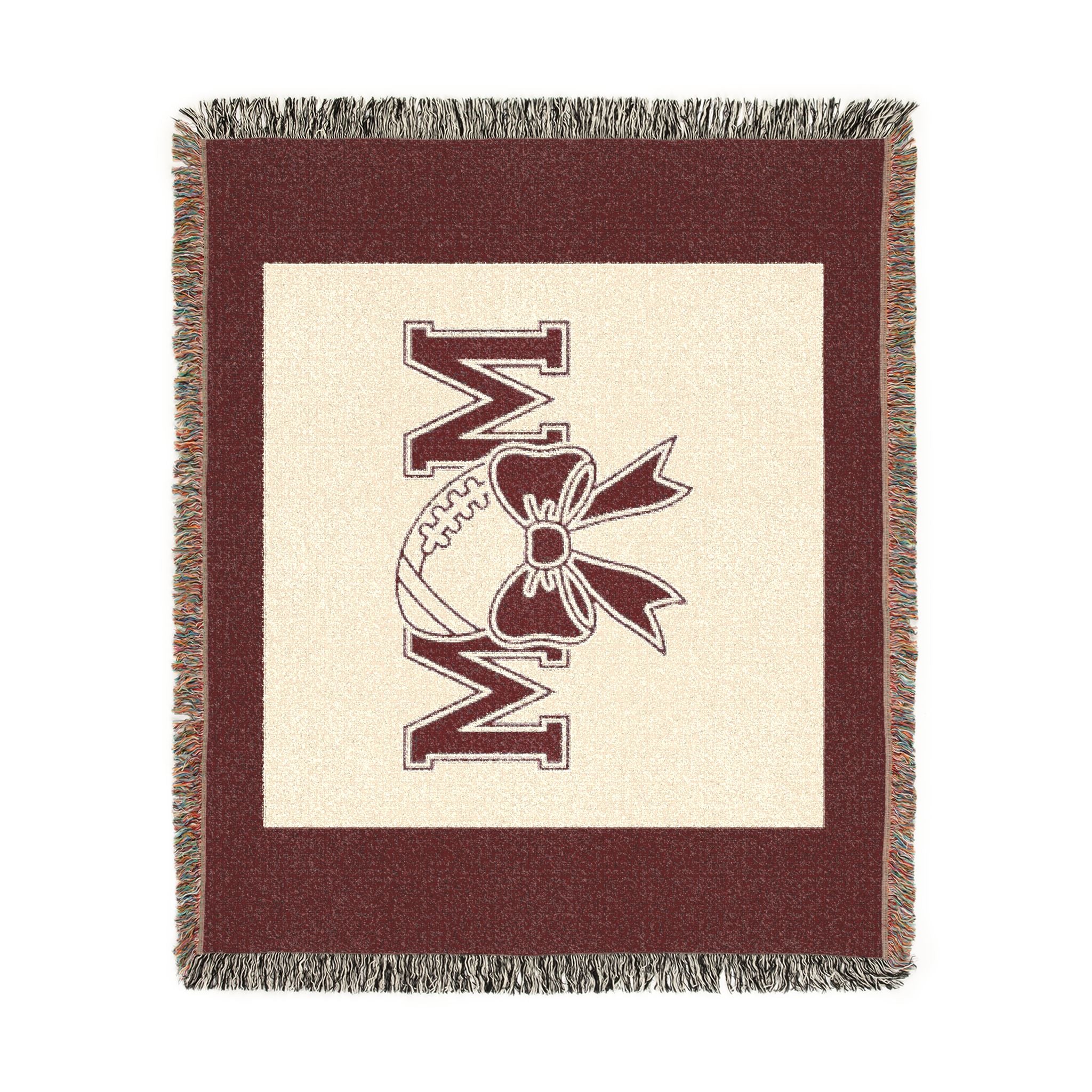 Mom Baseball Woven Blanket – Cozy Team Mom Throw with Bow