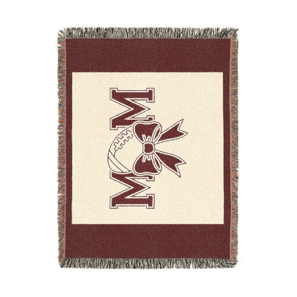 Mom Baseball Woven Blanket – Cozy Team Mom Throw with Bow