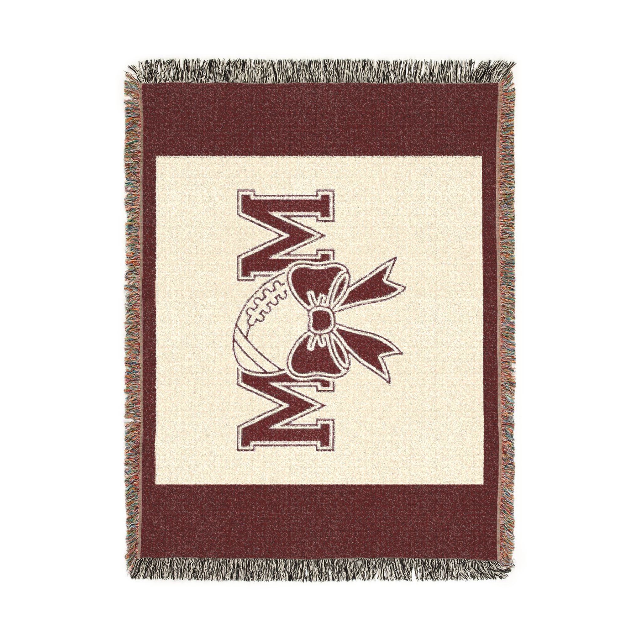 Mom Baseball Woven Blanket – Cozy Team Mom Throw with Bow