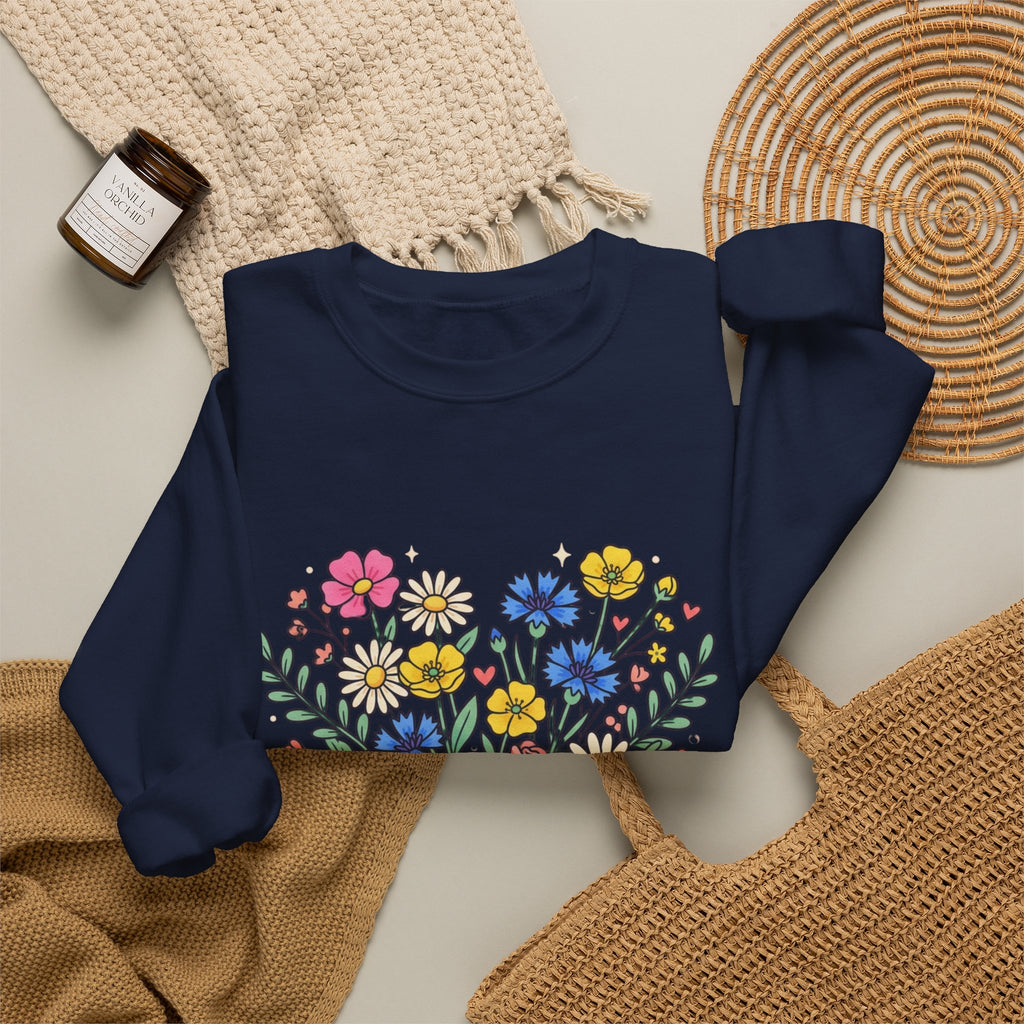 Soft Girl Era Floral Sweatshirt — Embroidered Wildflower Crewneck
